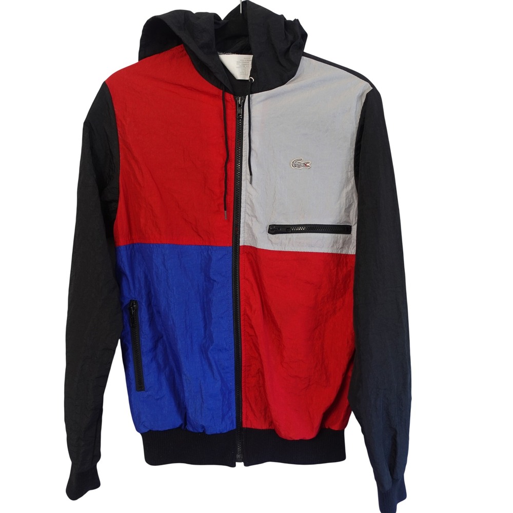 Vintage 90s IZOD Lacoste Colorblock Windbreaker Hooded Jacket Zip Up XL Retro